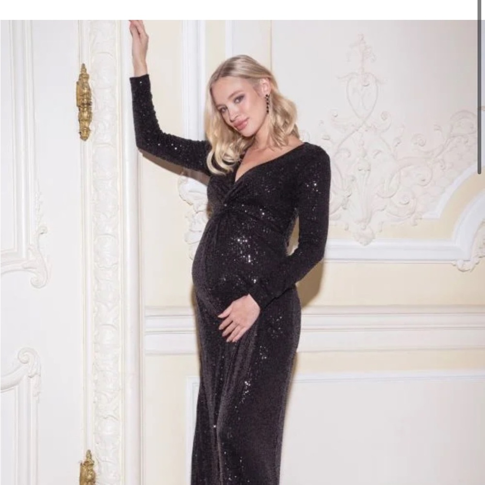 Seraphine Black Sparkle Maternity Maxi Dress Size 10